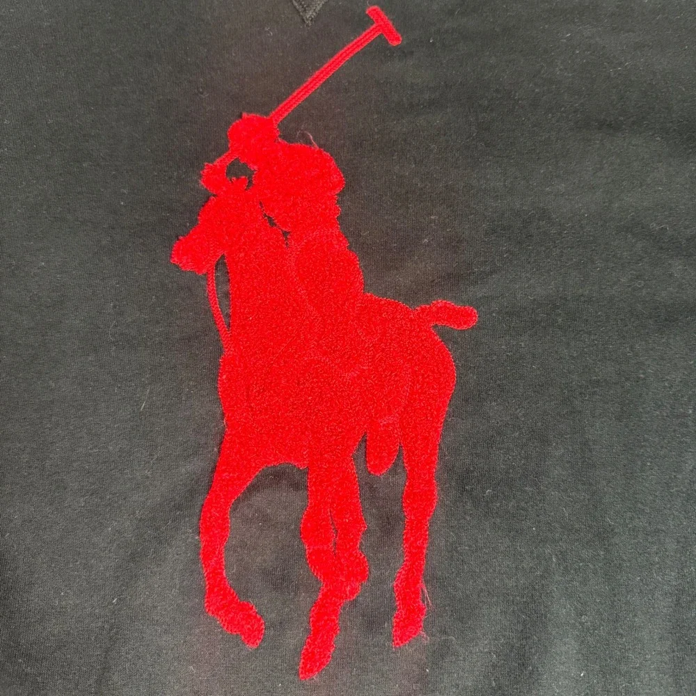 Polo Ralph Lauren Mens Black Big Pony Red Chenille Logo Crewneck Sweatshirt L